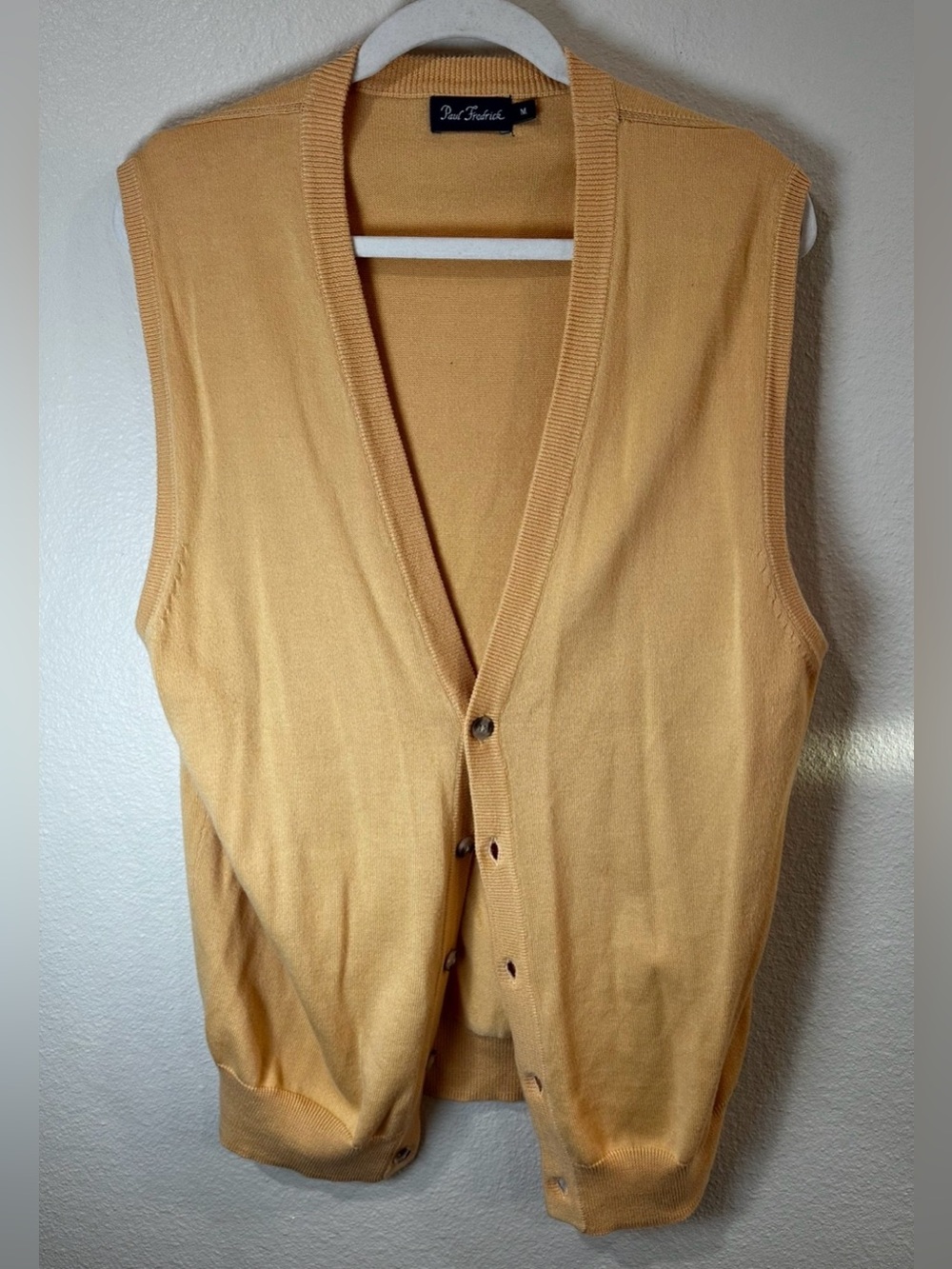 Paul Fredrick Men's Mustard Yellow Pima cotton Button-Front Sweater Vest size M